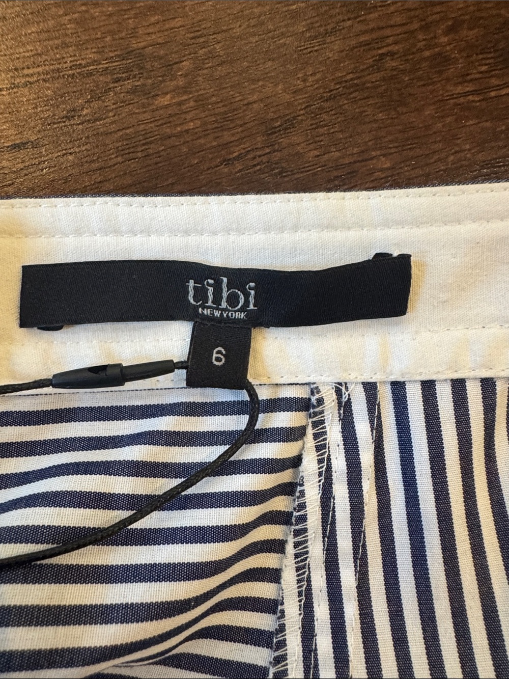 Tibi Navy and White Striped A-Line Midi Skirt - Picture 2 of 4